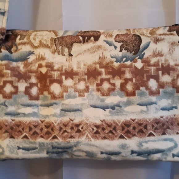 NEW Western Flannel Bear Fish Wild Wyoming print Shoulder Handbag Purse Satchel - Picture 5 of 9